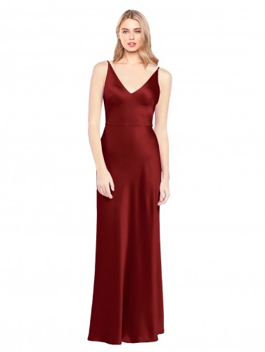 Long Sleeveless Stretch Satin Burgundy A-Line Formal Evening Dress for Sale