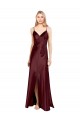 Long Sleeveless Stretch Satin Burgundy Gold A-Line Evening Dress