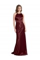 Long Sleeveless Stretch Satin Burgundy Gold A-Line Formal Evening Dress