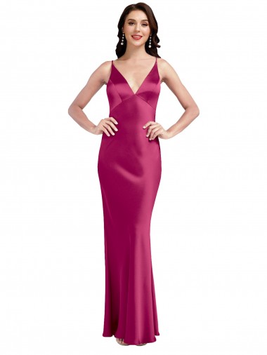 Long Sleeveless Stretch Satin Fuchsia A-Line Formal Evening Dress for Sale