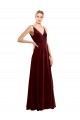 Long Sleeveless Stretch Velvet Burgundy A-Line Evening Dress