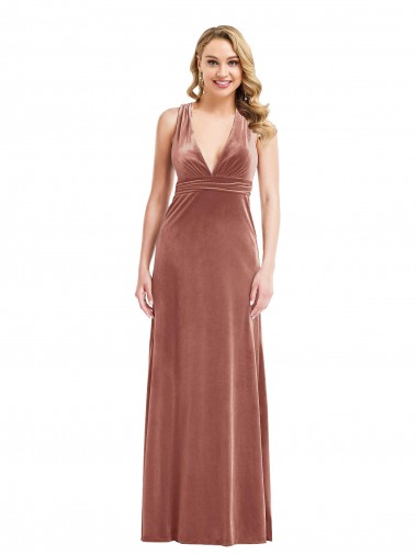 Long Sleeveless Stretch Velvet Cinnamon Rose A-Line Evening Dress for Sale