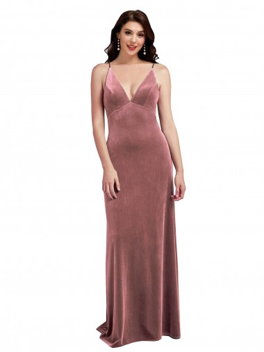 Long Sleeveless Stretch Velvet Cinnamon Rose A-Line Formal Evening Dress for Sale