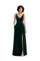 Long Sleeveless Stretch Velvet Dark Green A-Line Evening Gown