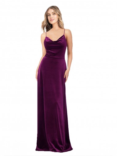 Long Sleeveless Stretch Velvet Grape A-Line Formal Evening Dress for Sale