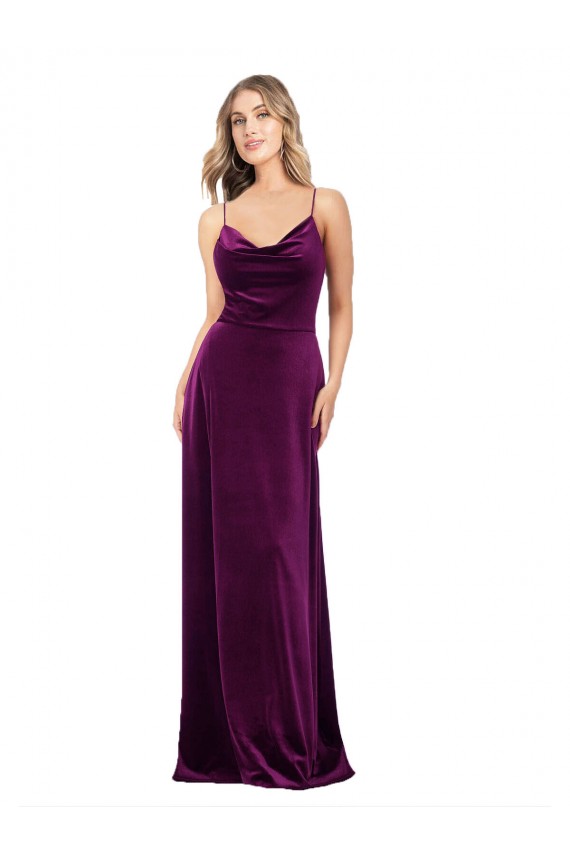 Long Sleeveless Stretch Velvet Grape A-Line Formal Evening Dress