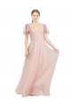 Long Flutter Sleeves Tulle Pink A-Line Formal Dress