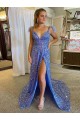 Court Train Sleeveless Velvet Sequin V-Neck A-Line Evening Dress