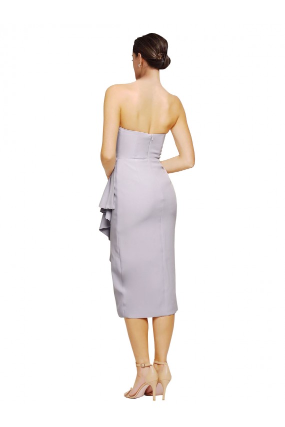 Cocktail Length Sleeveless Stretch Crepe Arctic Lilac Sheath High Low Evening Dress