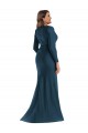 Long Long Sleeves Silky Satin Atlantic Blue Mermaid Plus Size Formal Evening Dress
