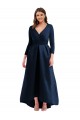 Long Long Sleeves Spandex Dark Navy Ball Dress High Low Plus Size Evening Dress