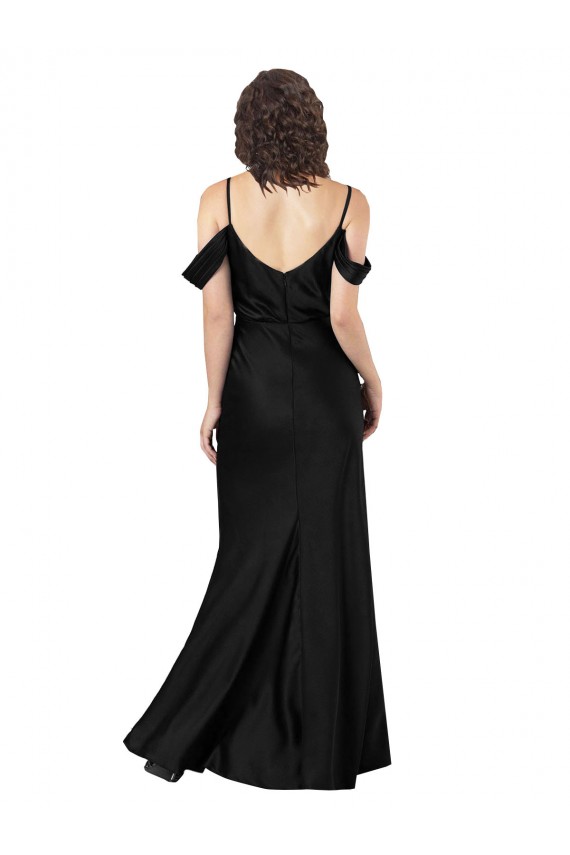 Long Sleeveless Silky Satin Black Off the Shoulder A-Line Formal Dress