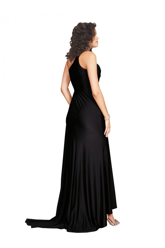 Long Sleeveless Silky Satin Black A-Line Black Tie Evening Dress