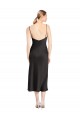 Midi Length Sleeveless Stretch Satin Black A-Line Formal Evening Dress