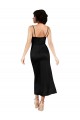 Tea Length Sleeveless Silky Satin Black A-Line Formal Evening Dress