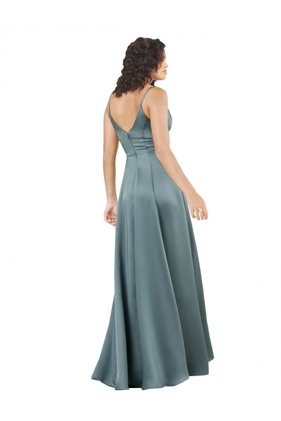 Long Sleeveless Silky Satin Black A-Line Formal Evening Dress