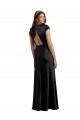 Long Cap Sleeves Stretch Satin Black A-Line Formal Evening Dress