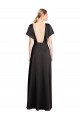 Long Cap Sleeves Stretch Satin Black A-Line Evening Dress