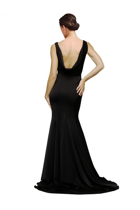 Sweep Train Sleeveless Silky Satin Black A-Line Formal Evening Dress