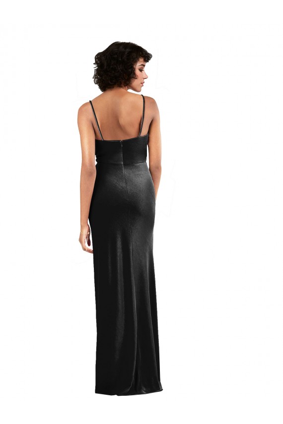 Long Sleeveless Stretch Velvet Black Column Black Tie Evening Dress