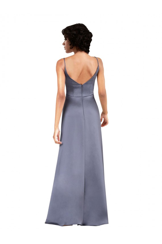 Long Sleeveless Silky Satin Black Column Formal Evening Dress