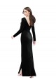 Long Long Sleeves Stretch Velvet Black Column Formal Evening Dress