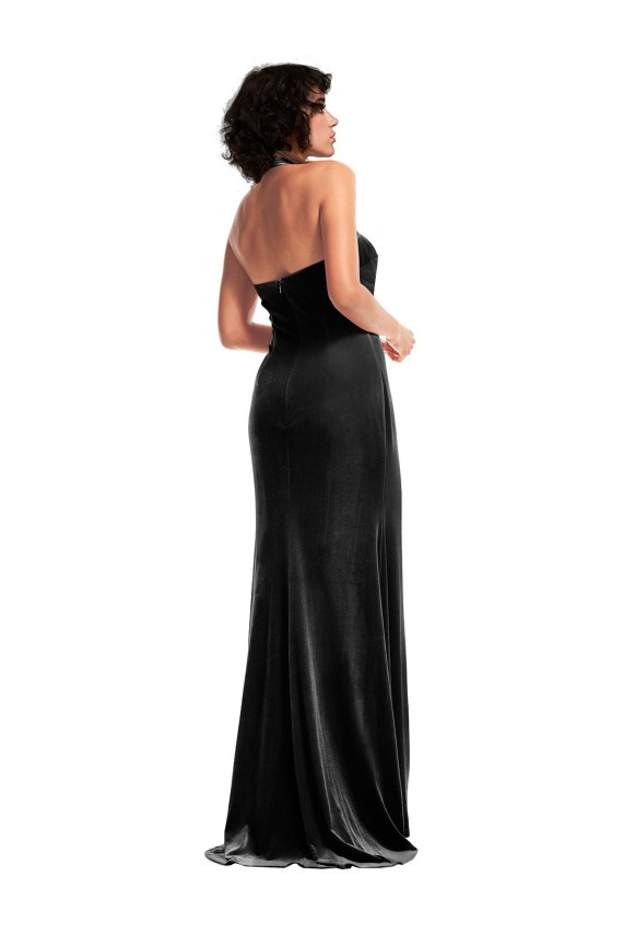 Long Sleeveless Stretch Velvet Black Mermaid Formal Evening Dress