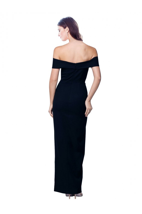 Long Sleeveless Stretch Crepe Black Off the Shoulder Mermaid Formal Dress