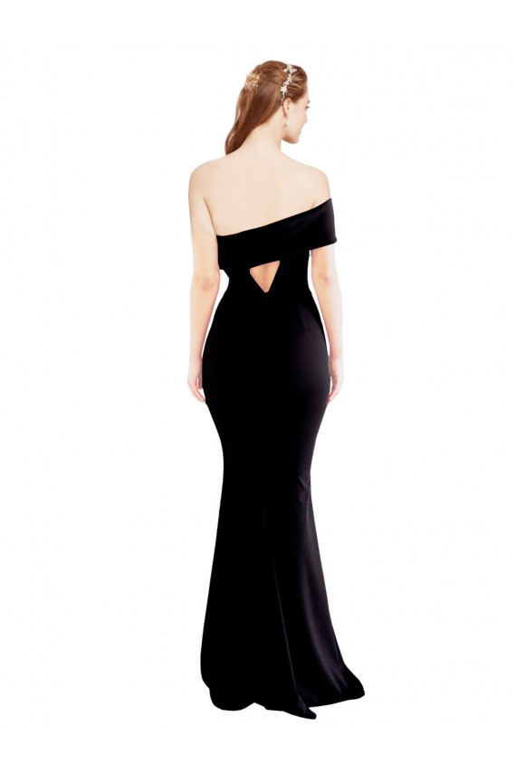 Long Sleeveless Stretch Crepe Black One Shoulder Mermaid Formal Evening Dress