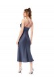 Midi Length Sleeveless Silky Satin Black Sheath High Low Evening Dress