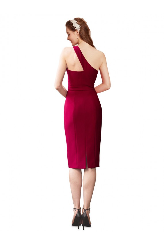 Cocktail Length Sleeveless Stretch Crepe Black Sheath Formal Evening Dress