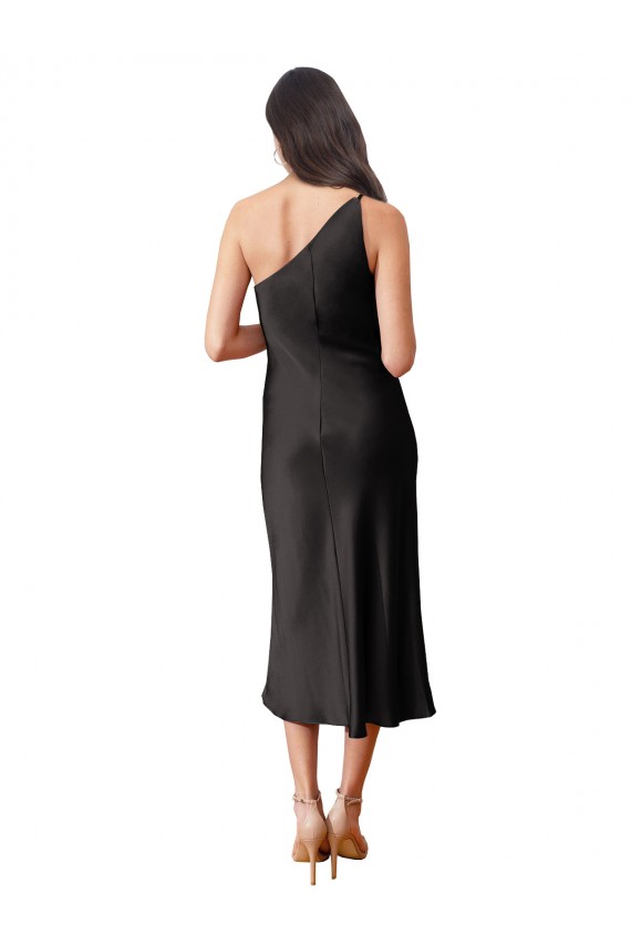 Midi Length Sleeveless Stretch Satin Black Sheath Black Tie Evening Dress