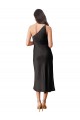 Midi Length Sleeveless Stretch Satin Black Sheath Black Tie Evening Dress