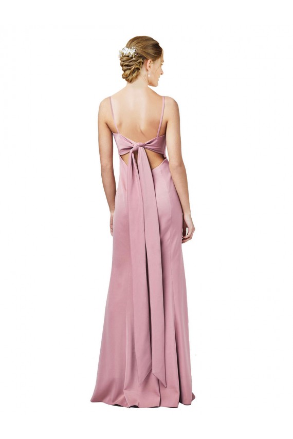 Long Sleeveless Stretch Crepe Black Spaghetti Straps Sheath Formal Evening Dress
