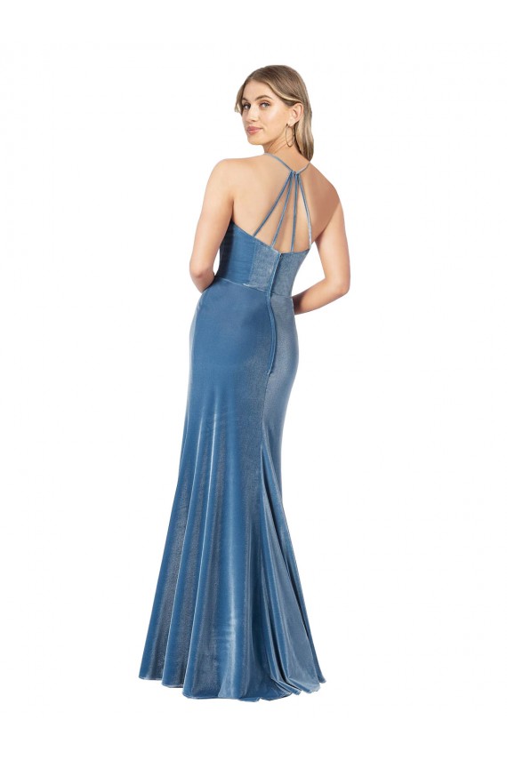 Long Sleeveless Stretch Velvet Black Spaghetti Straps Sheath Formal Evening Dress