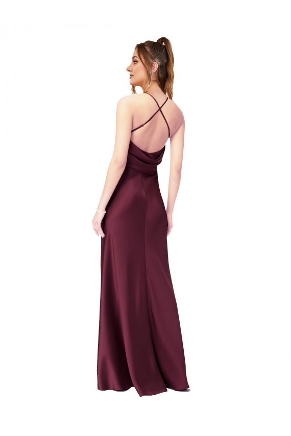 Long Sleeveless Silky Satin Black Sheath Black Tie Evening Dress