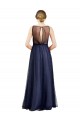 Long Sleeveless Tulle Burgundy Boat Neck A-Line Semi Formal Evening Dress