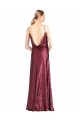 Long Sleeveless Sequin Burgundy A-Line Formal Evening Dress