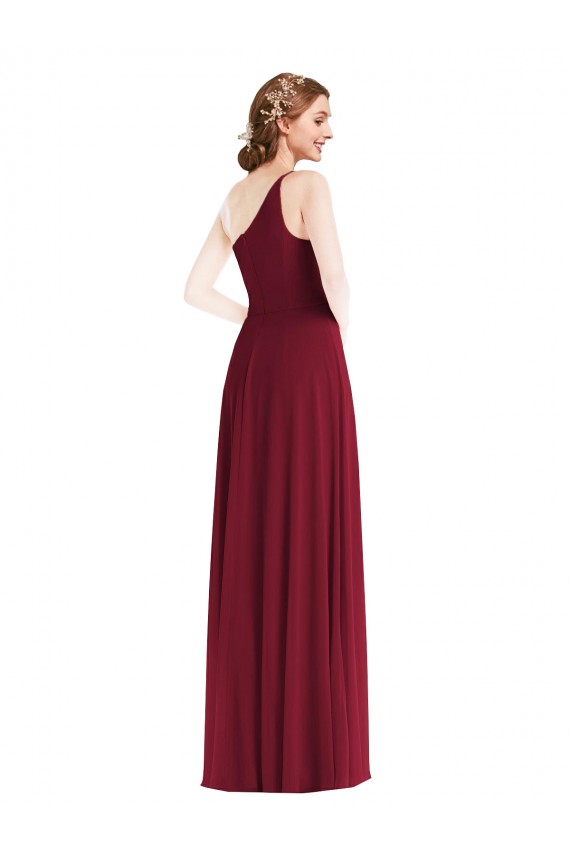 Long Sleeveless Soft Chiffon Burgundy A-Line Semi Formal Evening Dress