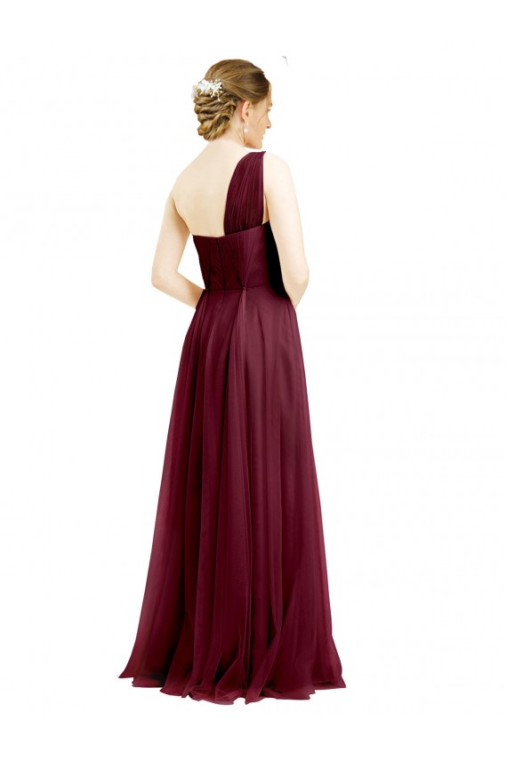 Long Sleeveless Tulle Burgundy A-Line Semi Formal Evening Dress
