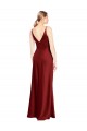 Long Sleeveless Stretch Satin Burgundy A-Line Formal Evening Dress