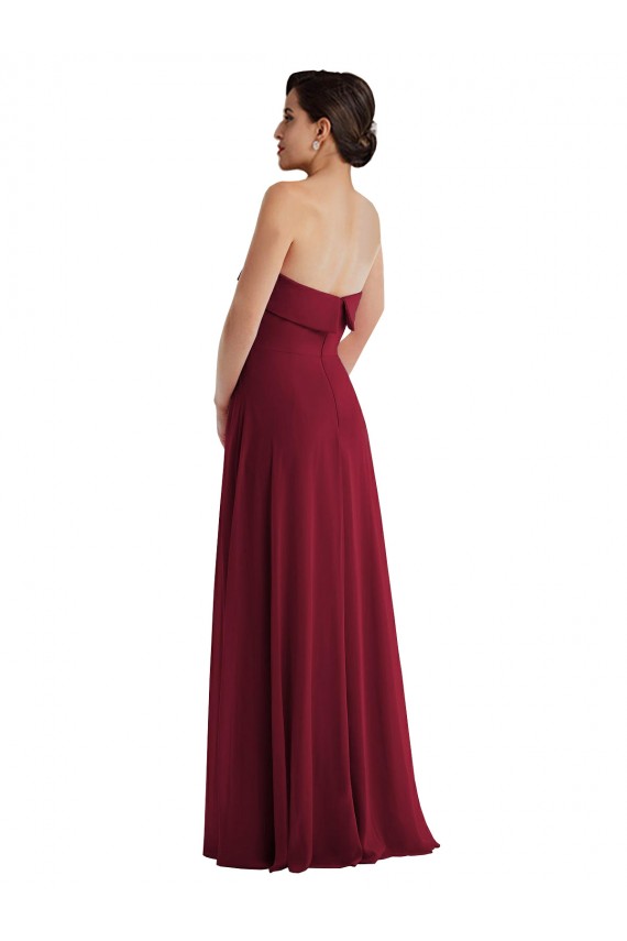 Long Sleeveless Soft Chiffon Burgundy A-Line Formal Evening Gown