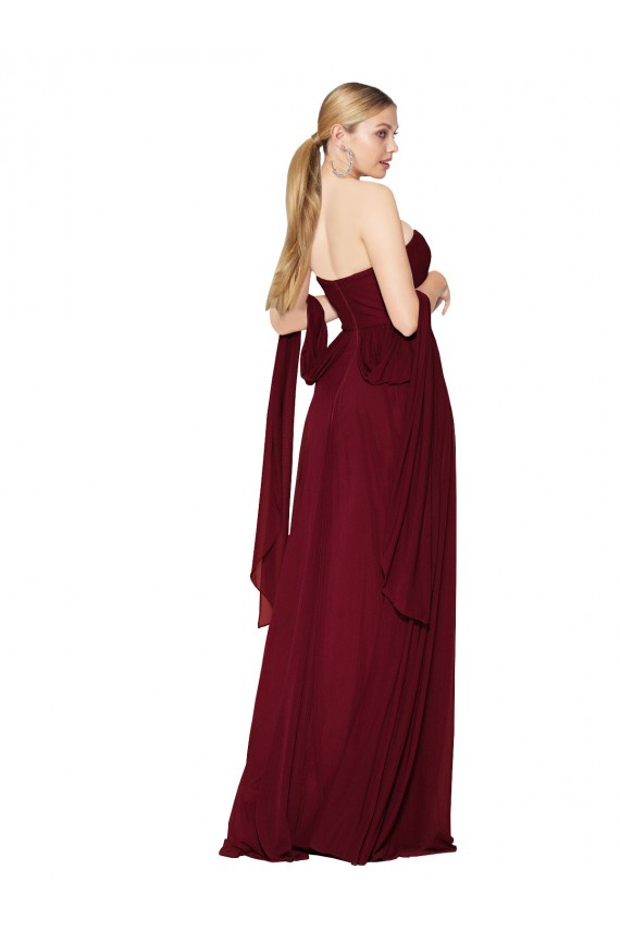 Long Sleeveless Soft Chiffon Burgundy Sweetheart A-Line Formal Evening Dress