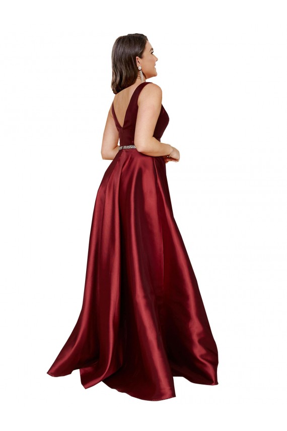 Long Sleeveless Satin Burgundy A-Line Plus Size Formal Evening Dress