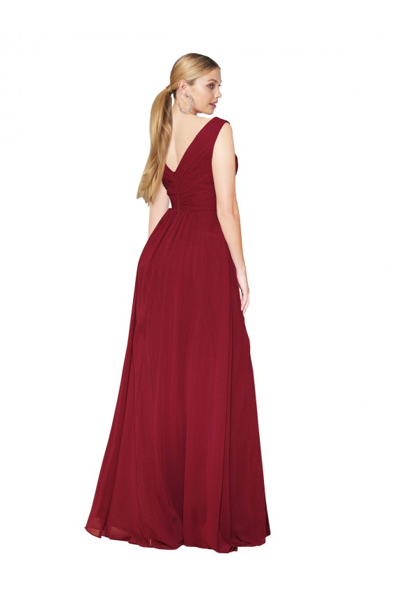 Long Sleeveless Soft Chiffon Burgundy A-Line Black Tie Evening Dress