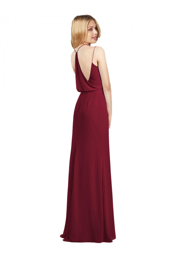 Long Sleeveless Soft Chiffon Burgundy V-Neck A-Line Formal Dress