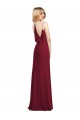 Long Sleeveless Soft Chiffon Burgundy V-Neck A-Line Formal Dress