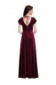Long Flutter Sleeves Stretch Velvet Burgundy A-Line Semi Formal Evening Dress