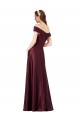 Long Cap Sleeves Satin Burgundy Gold A-Line Black Tie Evening Dress