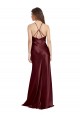 Long Sleeveless Stretch Satin Burgundy Gold A-Line Formal Evening Dress